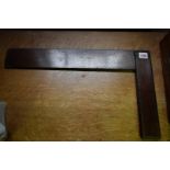 An antique mahogany set square, stamped 'J Cooper', 53.5cm wide.