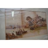 H G Moodie, fishing boats in a harbour, signed and dated 1908, watercolour, 26 x 44.5cm.