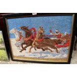 A tapestry of a horsedrawn sleigh, probably Russian, 37 x 53cm.