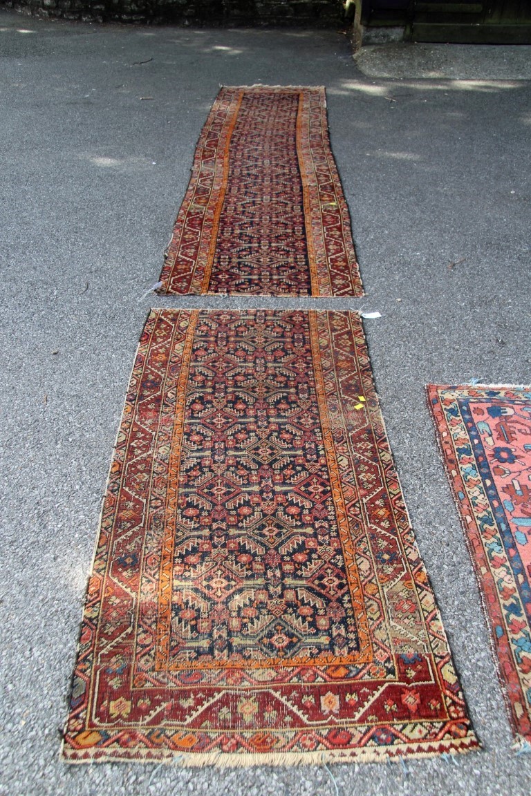 A fragmented North West Persian long runner; together with a small Hamadan mat, largest 369 x 81cm. - Image 7 of 32