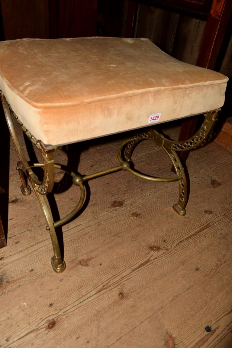 A cast and pierced brass X frame stool. - Image 2 of 4