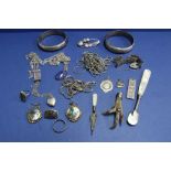 A selection of silver jewellery and other items.