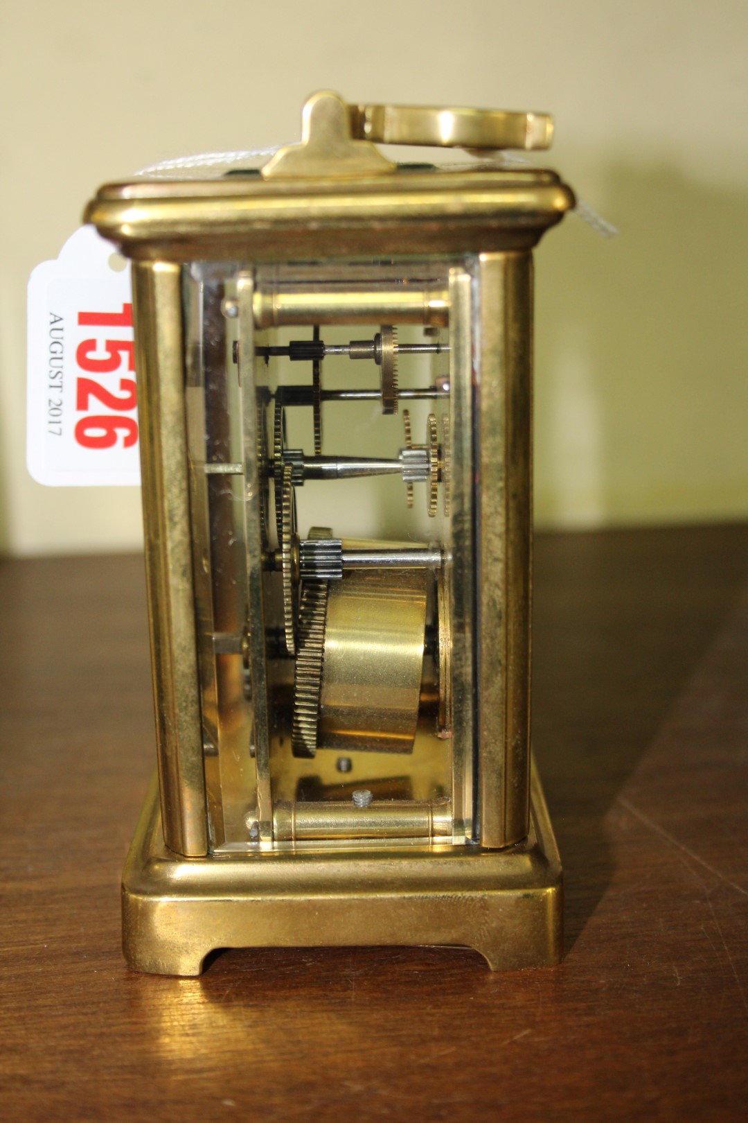 An old brass carriage timepiece, height including handle, 15cm. - Image 2 of 5