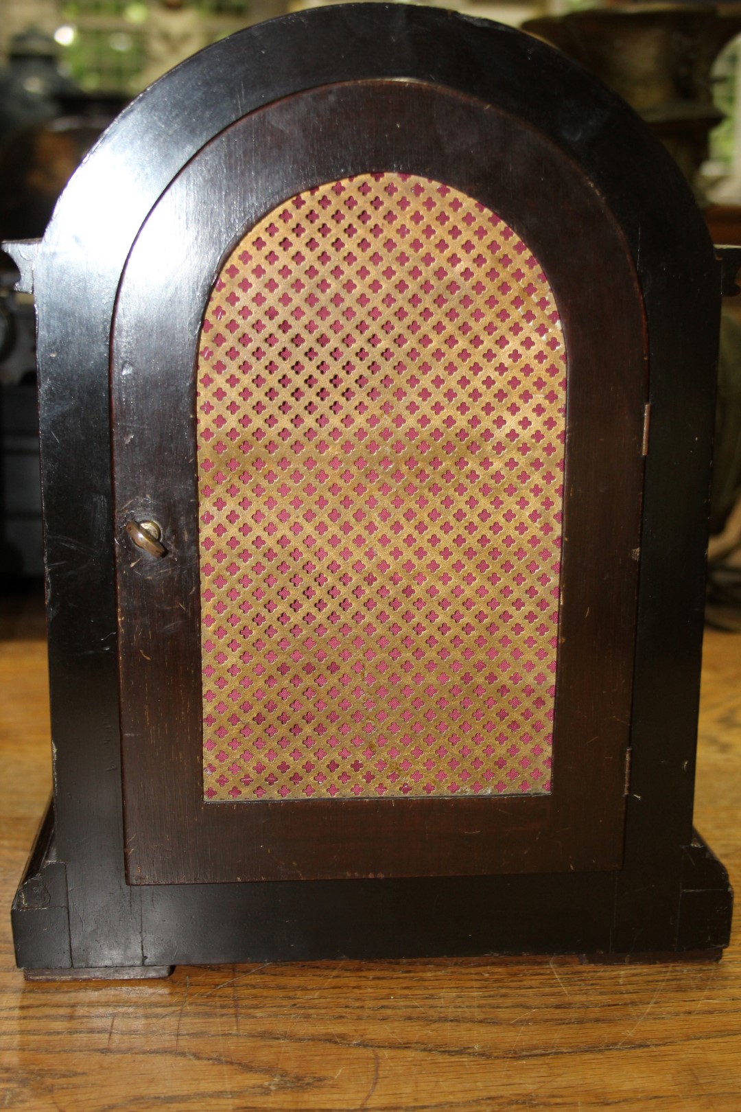 A late 19th/early 20th century mahogany dome top mantel clock, with Westminster chime, 32cm high. - Image 3 of 5