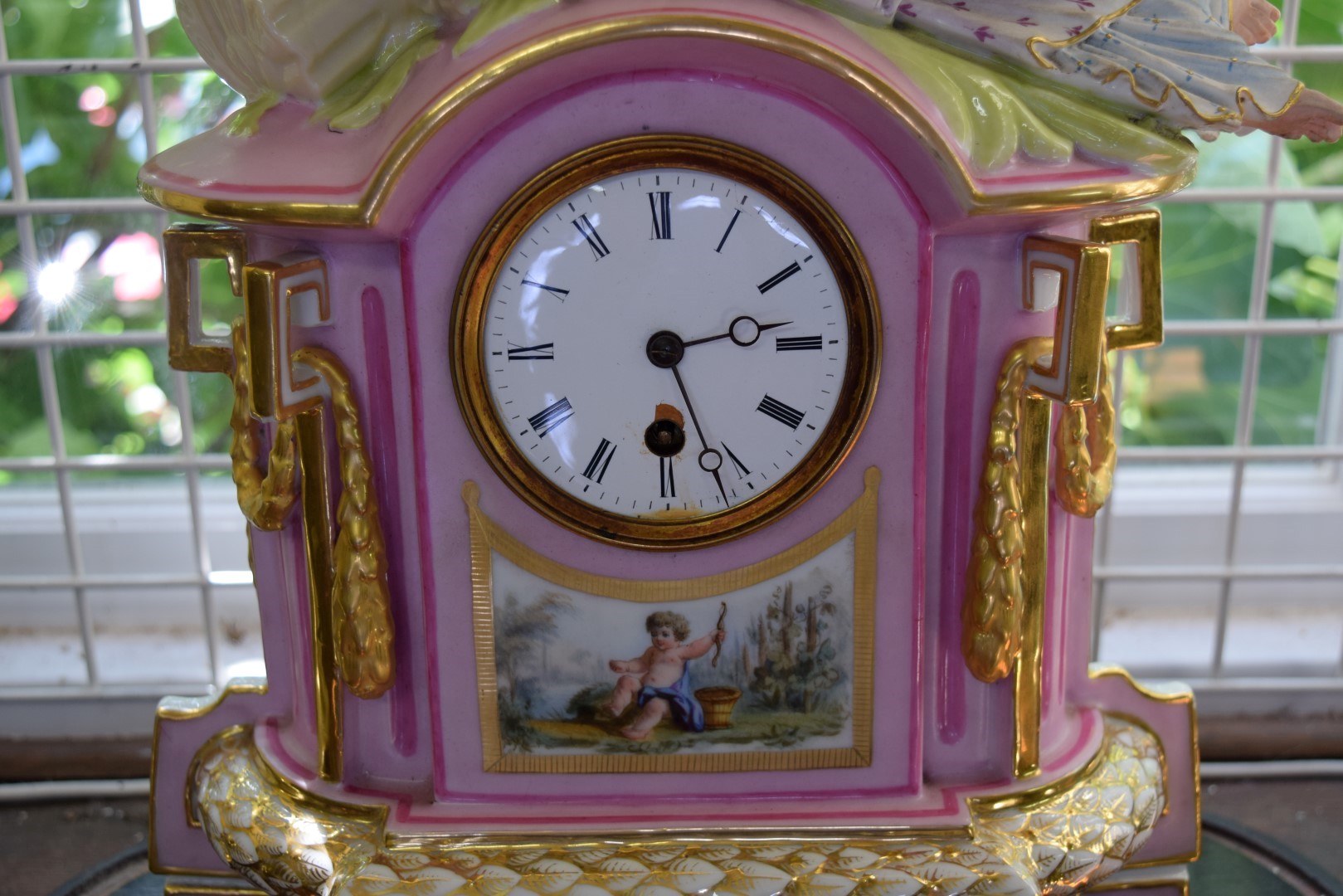 A late 19th century Continental porcelain mantel clock, with figural surmount, - Image 4 of 12