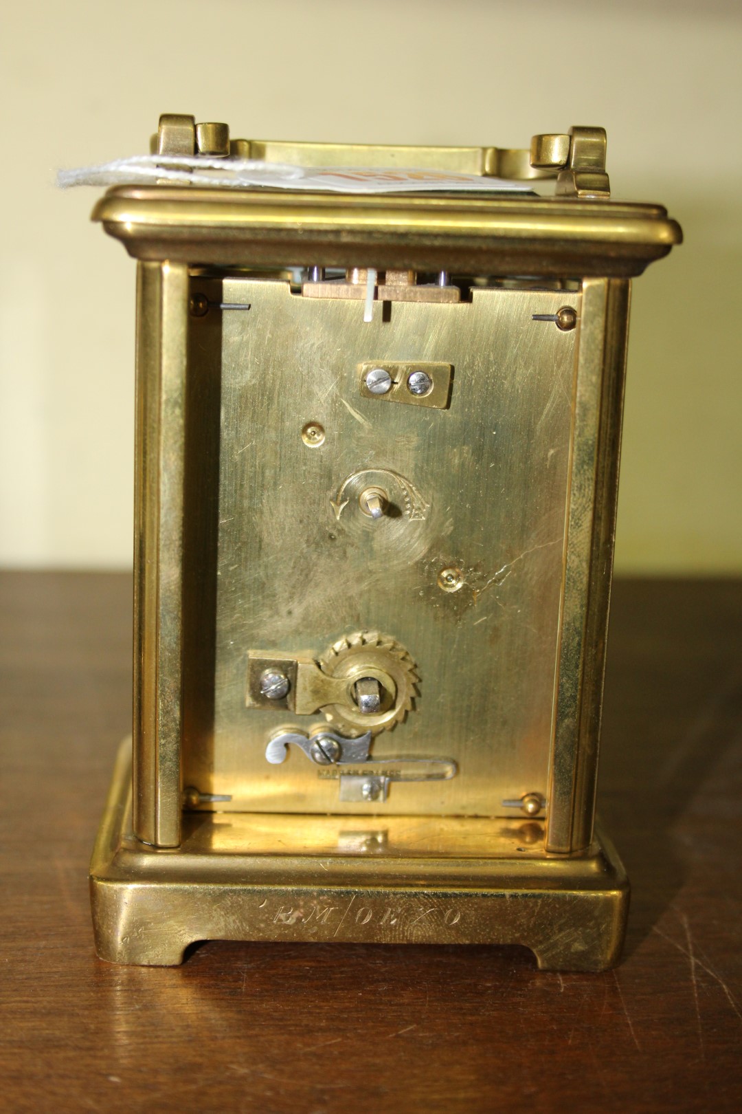 An old brass carriage timepiece, height including handle, 15cm. - Image 3 of 5