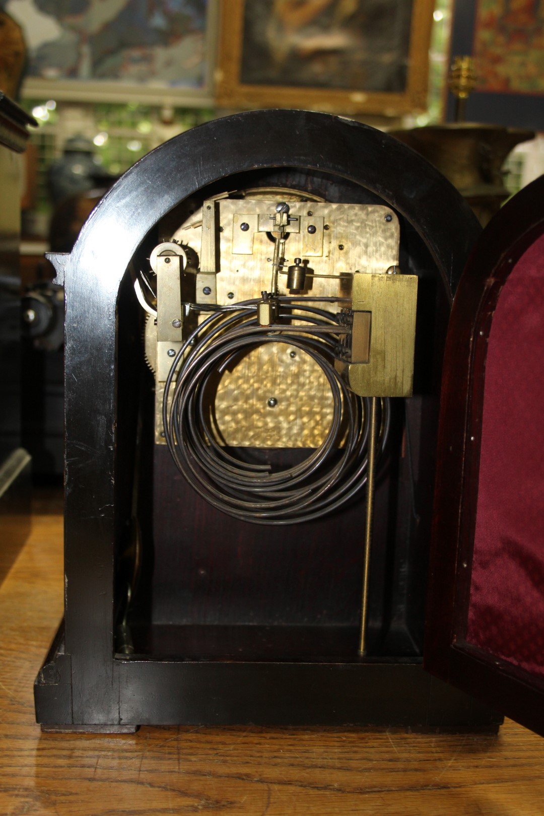 A late 19th/early 20th century mahogany dome top mantel clock, with Westminster chime, 32cm high. - Image 4 of 5