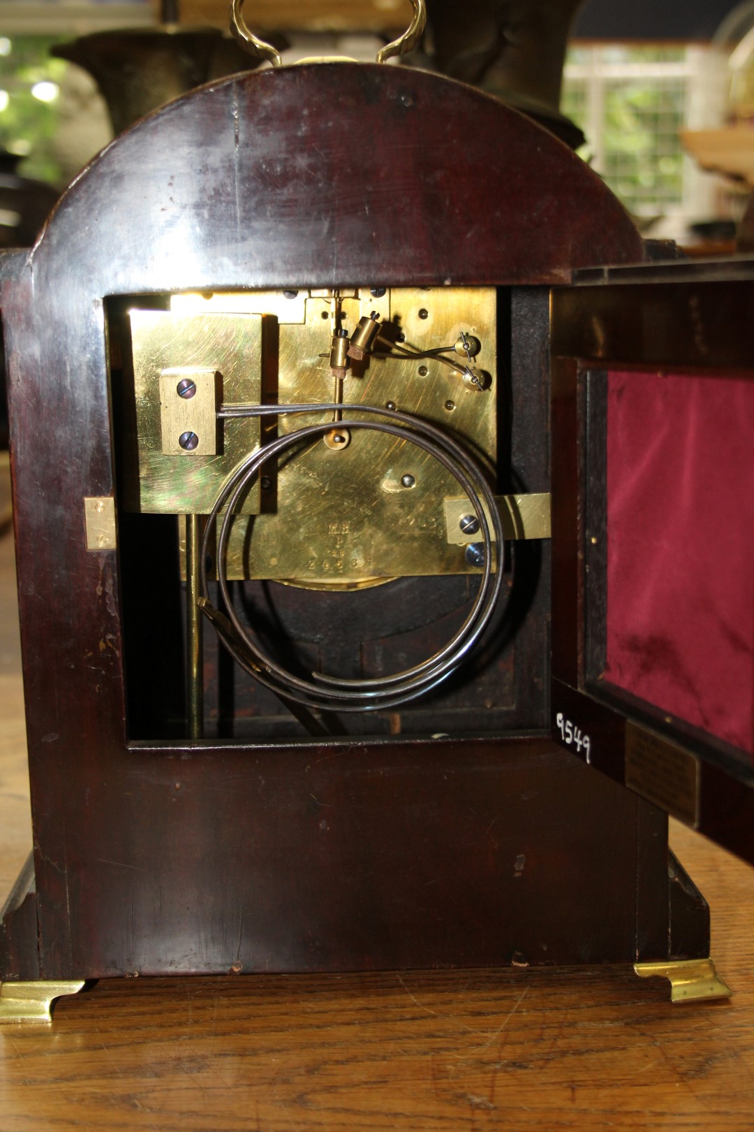 An 18th century style mahogany dome top mantel clock, height including handle 32.5cm. - Image 4 of 6