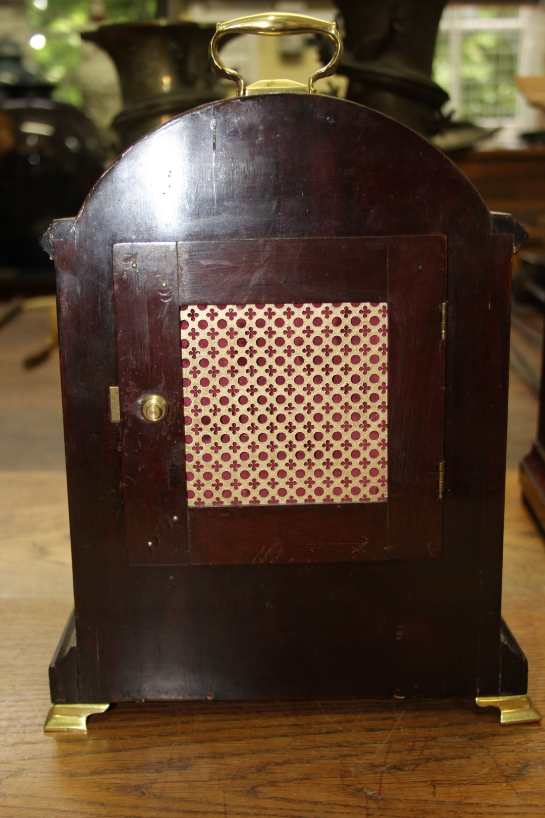 An 18th century style mahogany dome top mantel clock, height including handle 32.5cm. - Image 3 of 6