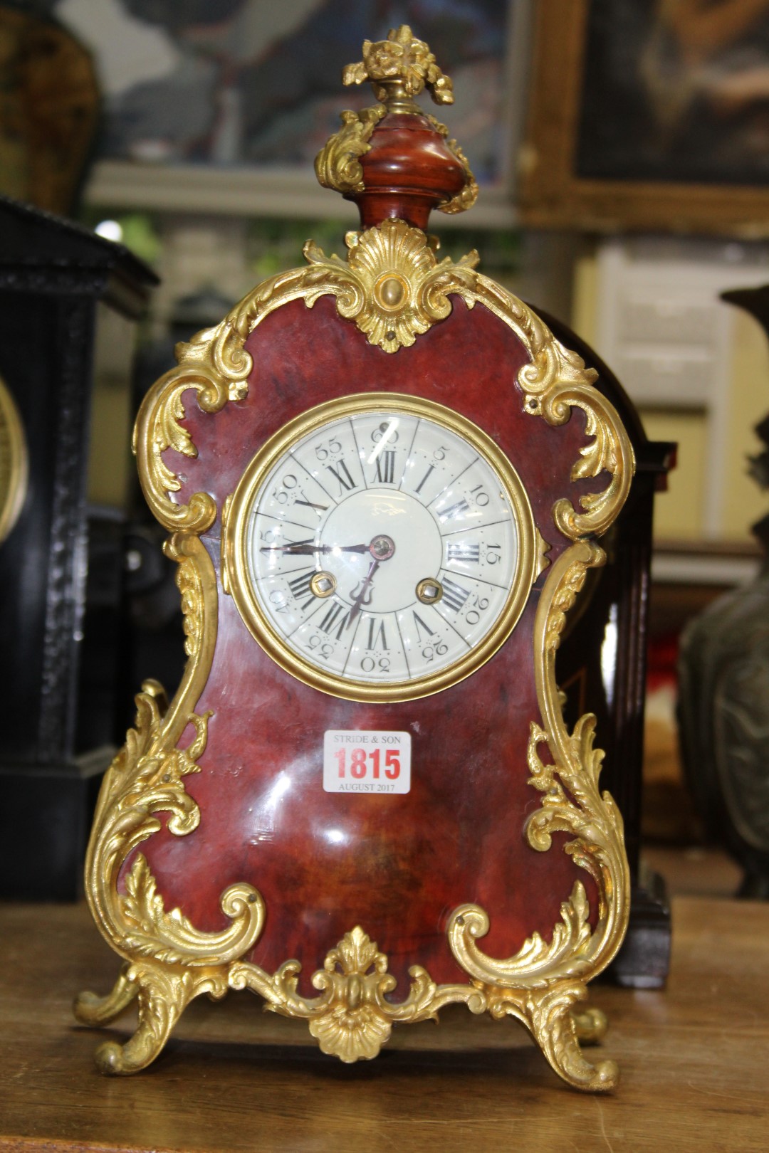 A late 19th century, Louis XVI style, tortoiseshell and gilt brass bracket type clock, 39cm high.