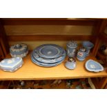 A small collection of Wedgwood pale blue Jasperware.