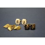 Three pairs of cufflinks, comprising: two Siamese niello pairs; and a novelty elephant pair.