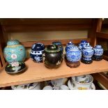 A small quantity of Chinese blue and white jars and covers; and similar cloisonne enamel.