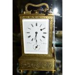 An interesting 19th century engraved brass Grand Sonnerie carriage clock, 13.