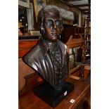 A bronze bust of Robert Burns, on marble socle, total height 62.5cm.