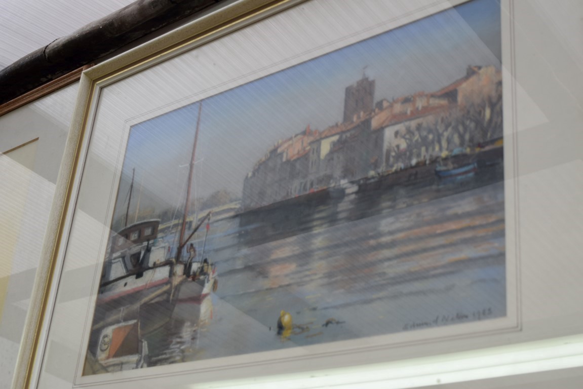 Ed... Nel..., a Continental harbour, indistinctly signed and dated 12983, pastel, 33 x 53cm. - Image 2 of 4