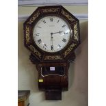 A 19th century rosewood and brass inlaid drop dial wall clock,