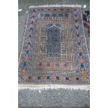 A Baluch prayer rug, with five mehrat motifs, 130 x 88cm.