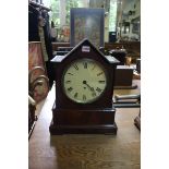 A Victorian Gothic mahogany mantel clock, with fusee movement and painted dial, 45.5cm high.
