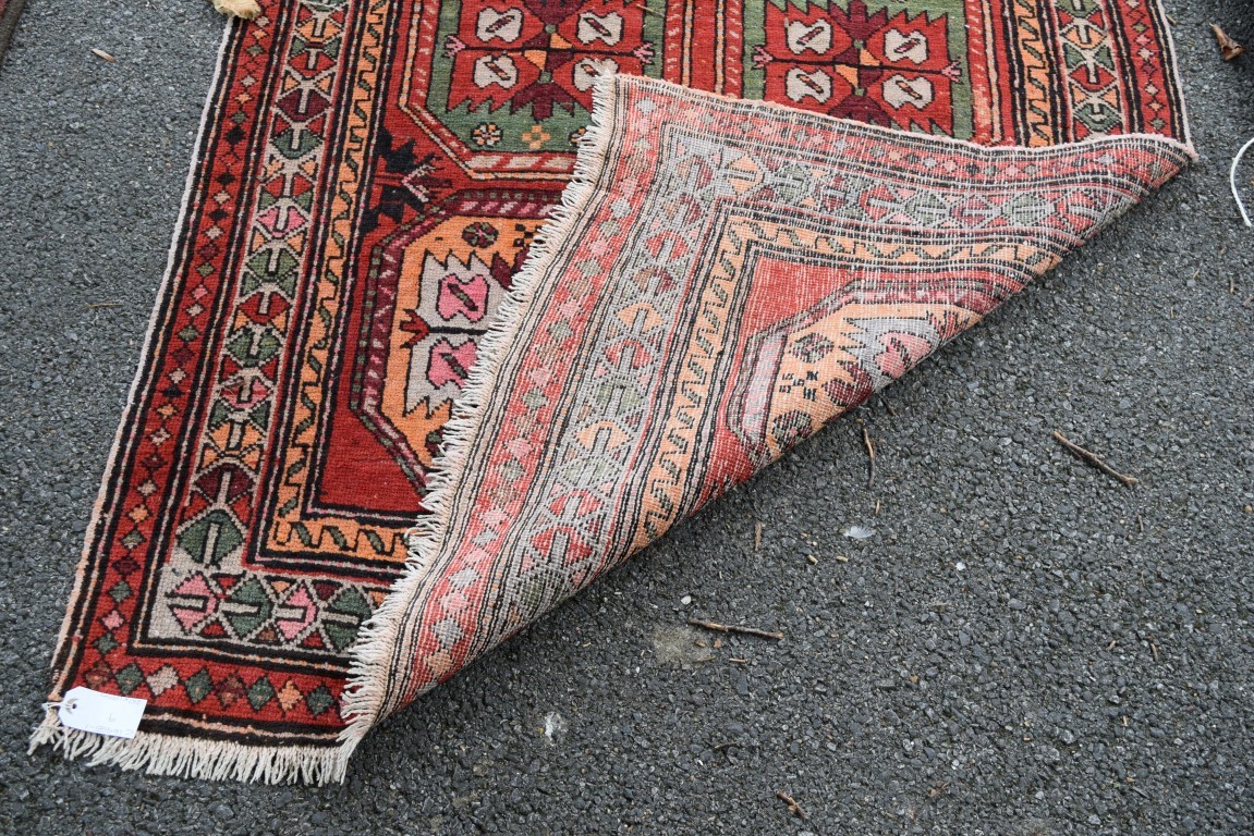 A Persian Hamadan rug, with an all over large geometric motif design, 227 x 115cm. - Image 5 of 5