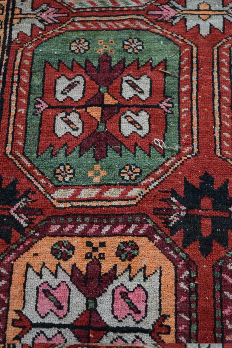 A Persian Hamadan rug, with an all over large geometric motif design, 227 x 115cm. - Image 3 of 5