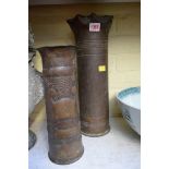 Two World War I trench art vases, largest 38cm high.