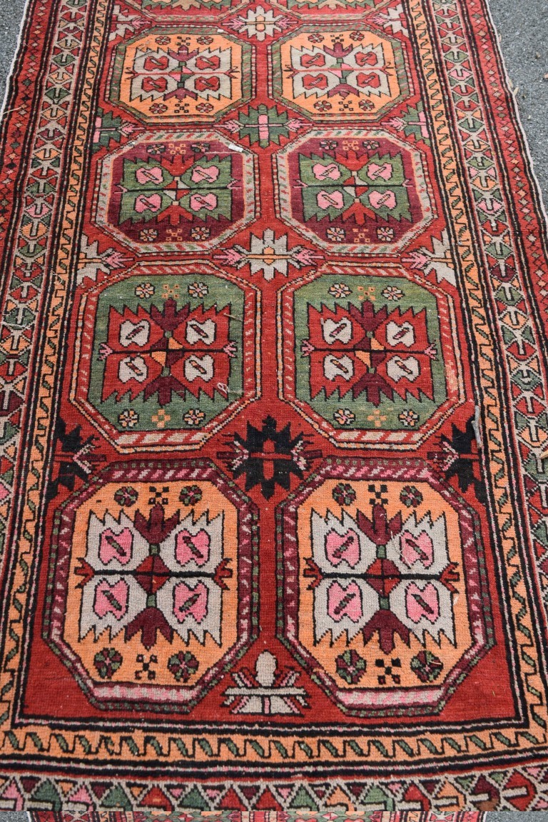 A Persian Hamadan rug, with an all over large geometric motif design, 227 x 115cm. - Image 2 of 5