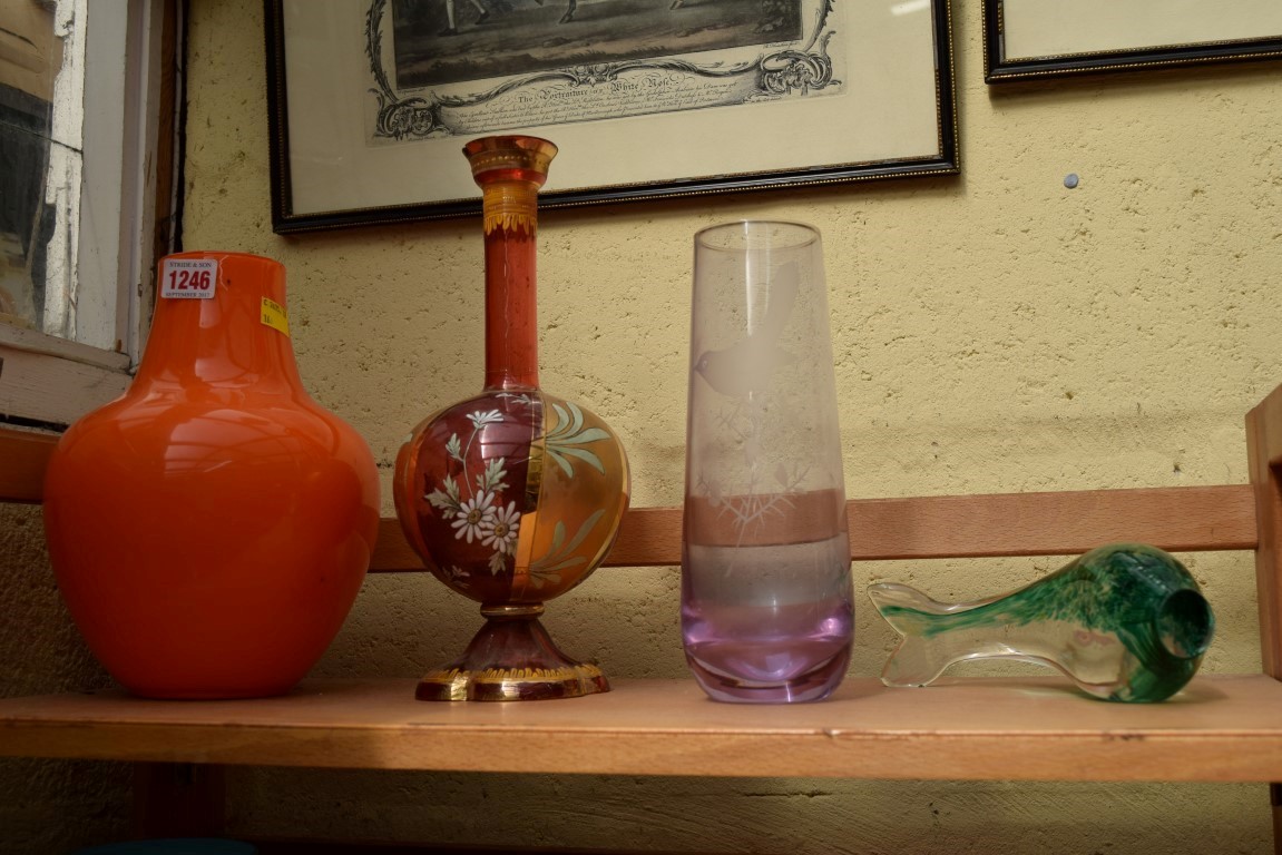 An orange glass vase; together with six further items of glass. - Image 2 of 2