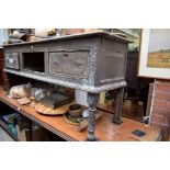 A George III oak dresser base, 184cm wide, (lacking central drawer).