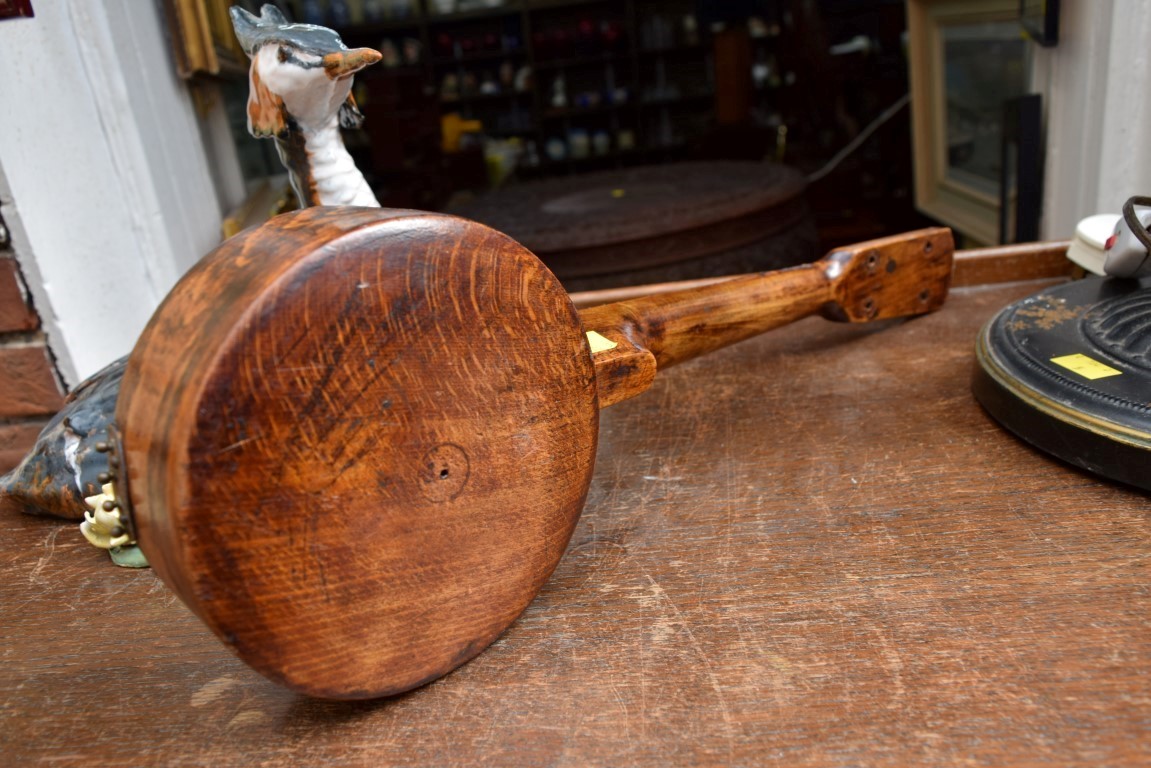 A small beechwood four string banjolele, 51cm long. - Image 5 of 6