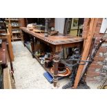 A large Victorian mahogany altar type table, 292cm long x 61cm wide.