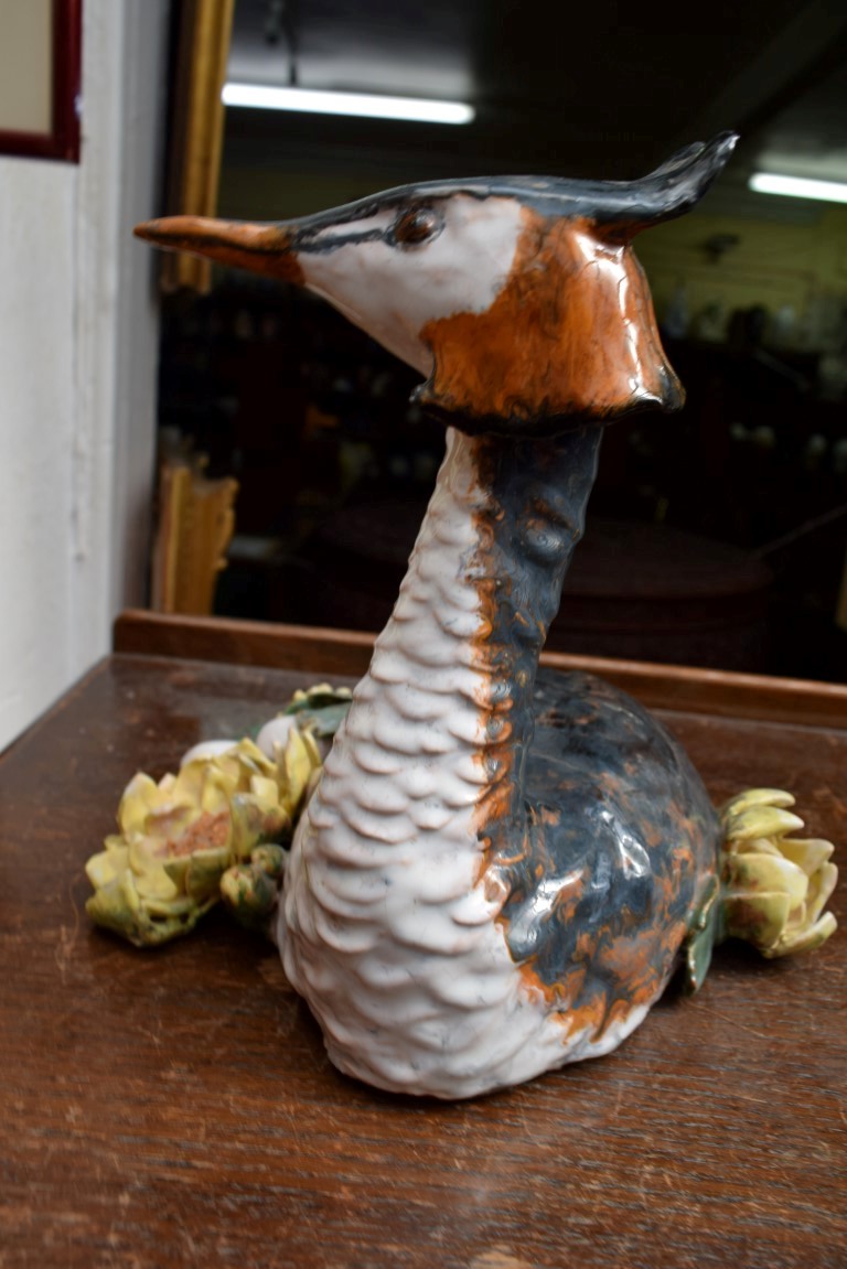 A pottery model of a Grebe, 24cm high, indistinctly signed to base. - Image 4 of 8