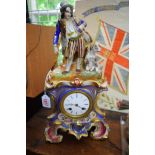 A late 19th century Continental porcelain mantel clock, the dial inscribed 'Castil a Paris',