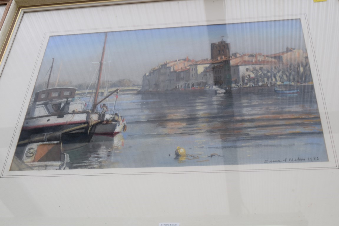 Ed... Nel..., a Continental harbour, indistinctly signed and dated 12983, pastel, 33 x 53cm. - Image 4 of 4