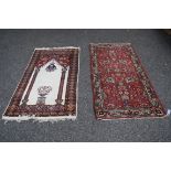 An Indian ivory field prayer rug; together with an Indian floral rug, 163 x 93cm.