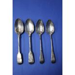 Four various Georgian silver table spoons, 261g.