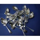 A canteen of silver Old English pattern cutlery for six, mostly by James Deakin & Sons,