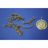 An 18k gold St Christopher pendant, 4.5g on an unmarked rope twist chain, 12.5g.