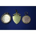 A 9ct gold 1896 Liverpool Pigeon Show medal, together with two further gold medals.14g.