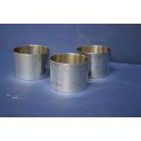 Three matching silver napkin rings, by H.F & Co Ltd, 101g.