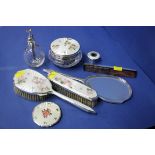 A silver and guilloche enamel four piece dressing table set, by Mappin & Webb,