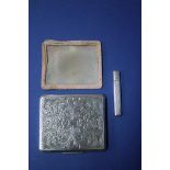 An unmarked cigarette case; together with a silver needle case.