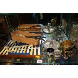 A set of six silver plated fish knives and forks, and other silver plate.