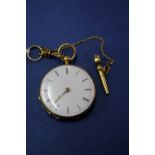 A French gold fob watch, by Leroy Et Fils, having white enamel 3cm dial decorated Roman numerals,