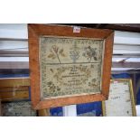 An early Victorian needlework sampler, by 'Rosina Crew,1838', 28 x 31.5cm.