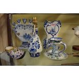 Five Delft items, to include a tulip vase, 24cm high.