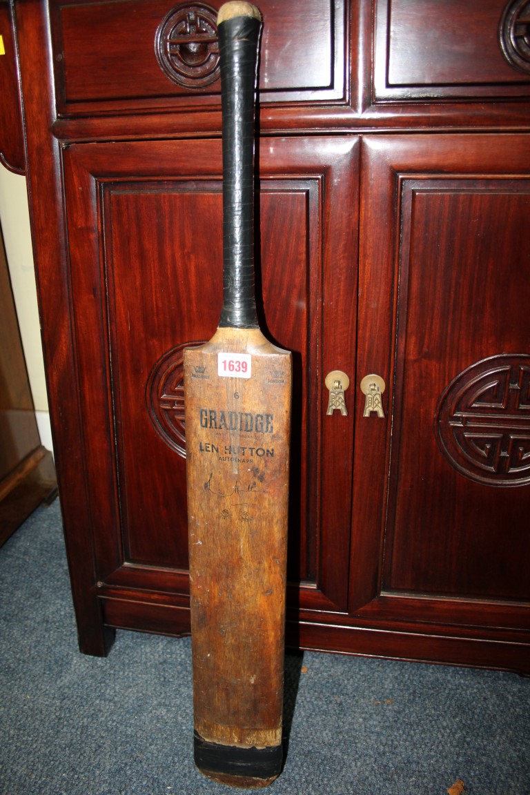 A vintage Gradidge cricket bat; with cricket ball; and vintage stitched leather football. - Image 5 of 9