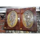 A pair of Art Nouveau silvered electrotype oval plaques of classical women, each 45 x 47cm.