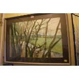 Anthony Atkinson, 'The Colne, Nr West Bergholt', signed, labelled verso, gouache, 39 x 57cm.