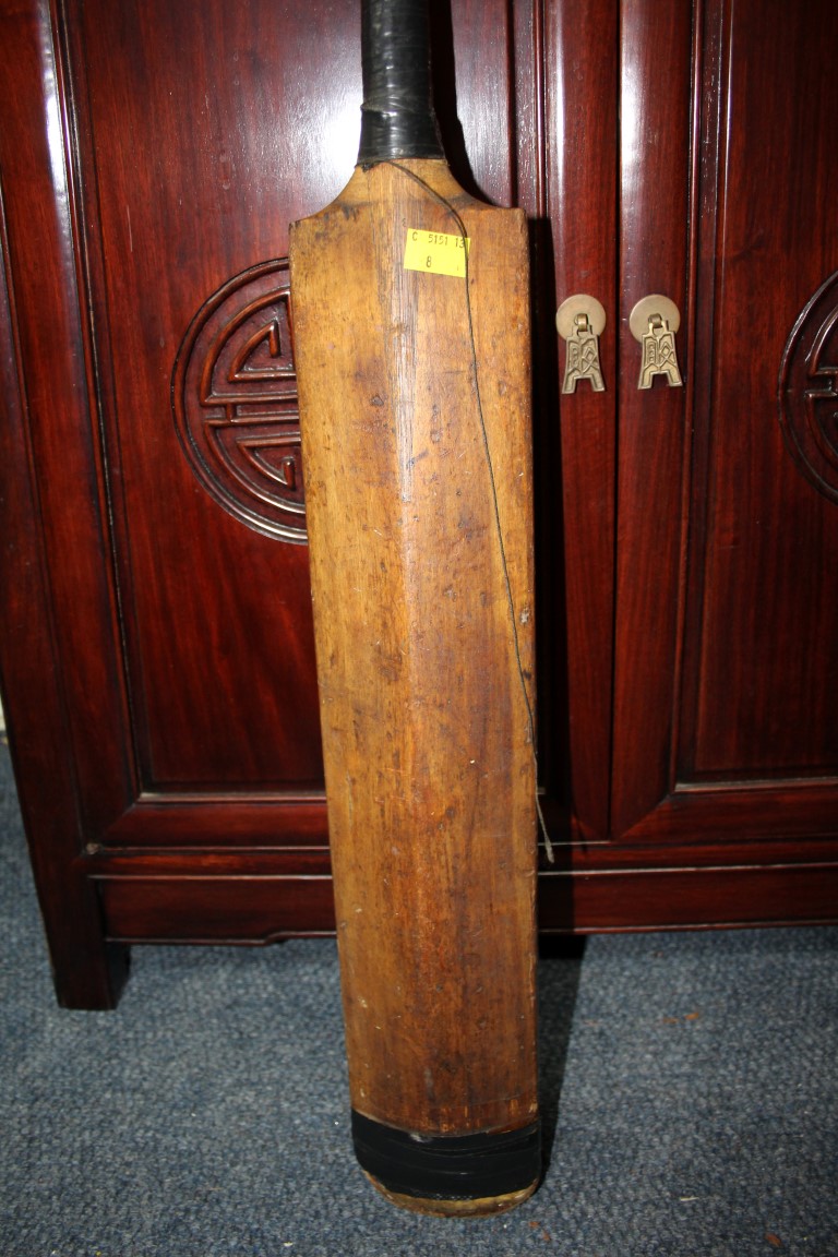 A vintage Gradidge cricket bat; with cricket ball; and vintage stitched leather football. - Image 9 of 9
